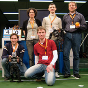 Team NimbRo at the Dutch Open 2006: Front row from left: Jrg Stckler, Michael Schreiber. Back row from left: Maren Bennewitz, Reimund Renner, Sven Behnke.